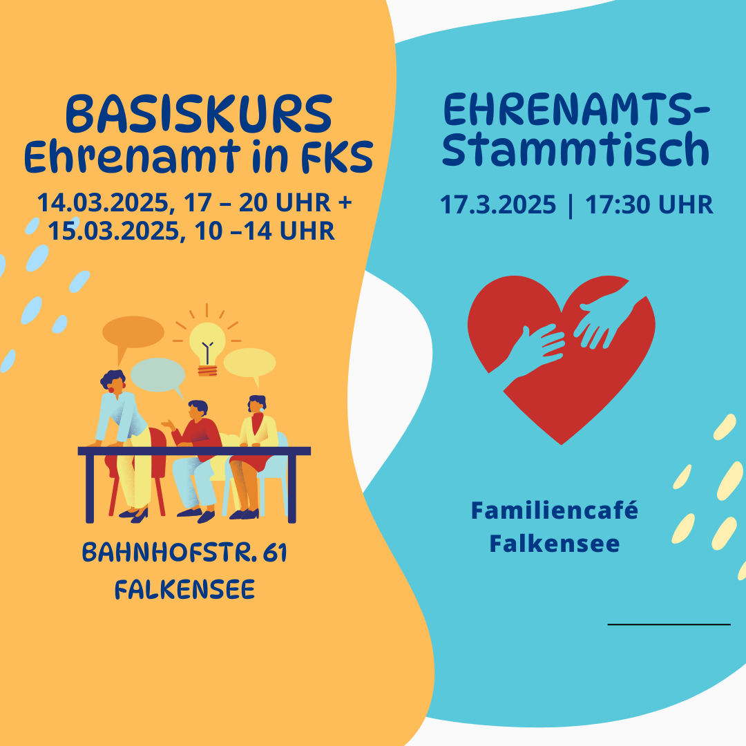 Ehrenamtsstammtisch 17.3.25 & Basiskurs Ehrenamt in Falkensee, 14.+15.3.25